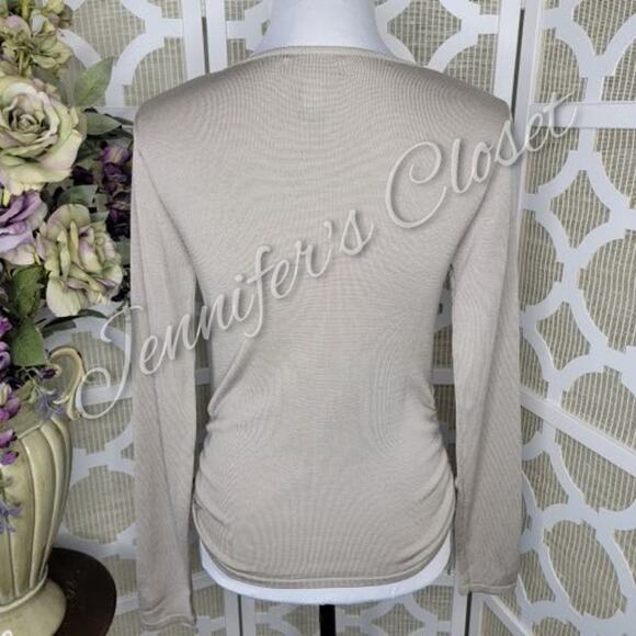Banana Republic Stretch Tan Silk V Neck Side Ties Long Sleeve Sweater Size Small - Picture 5 of 9